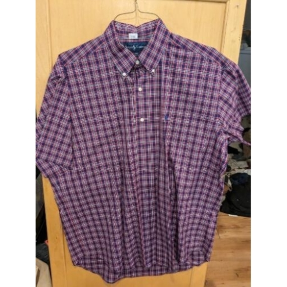 Vintage Ralph Lauren Blake Men's Large Button‎ Down Short  Sleeve Shirt Plaid - Picture 1 of 5